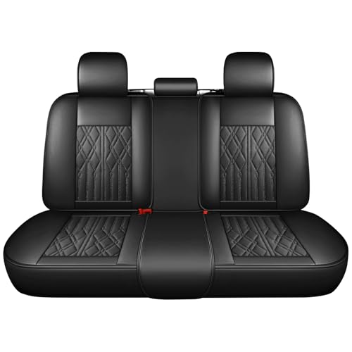 Huidasource Leather Back Row Seat Covers, Waterproof Rear Split Bench Car Seat Covers, Vehicle Seat Cushion Cover Protector Universal Fit for Most Cars Sedan SUV Pickup Truck(Back Row/Black) - color: Rear/Black, size: 3pcs Rear Seat Cover
