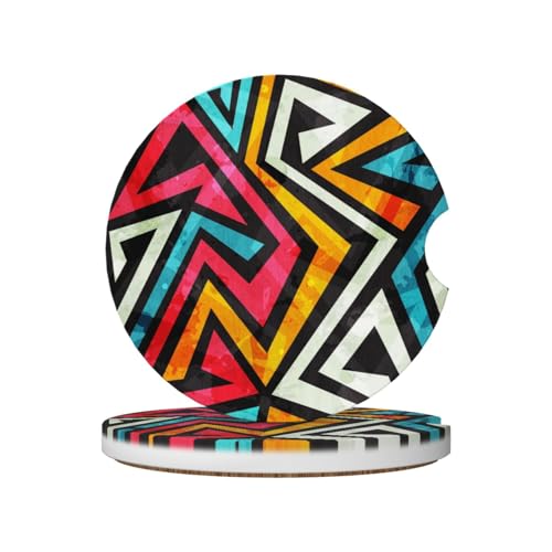 African Pattern Music Colored Grunge Effect 2 Pack Car Cup Holder Coasters Absorbent Ceramic Drink Coasters 2.56" Universal Anti Slip Cup Mat with Finger Notch Auto Accessories Interior - color: Blue