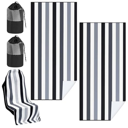 Hahafelt 2 Pack Car Seat Towel Covers with Storage Bag, 63 x 32 Inch Universal Non Slip Waterproof Sweat Protector for Car Truck, Gym Swimming Running, Machine Washable (Black Vertical Stripes) - style: Black Vertical Stripes