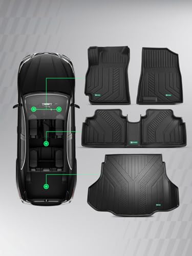 YHTAUTO Floor Mats & Cargo Mat Compatible with Hyundai Elantra 2021-2026 (Not Hybrid), TPE Floor Liners All-Weather Protection Custom Fit, 1st & 2nd Row & Trunk Mat, Set of 4