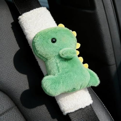 2 PCS Seat Belt Cover Pad, Cute Dinosaur Seatbelt Covers for Kids, Winter Plush Fluffy Soft Seatbelt Cushion, Car Seat Strap Pads (Pink+Green) - color: Pink+Green