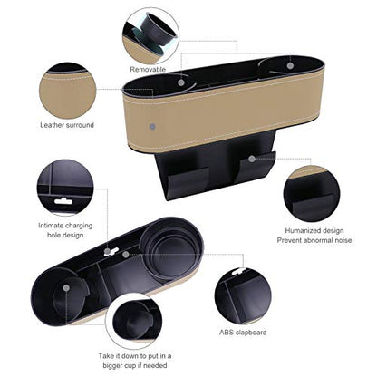 Car Seat Organizer Cup Drink Holders,Multifunctional Gap Filler Storage Box,Insert Organization Helps Reduce Distracted Driving&Holds Phone Mount Mug Bottle Cellphones Coasters Wallet Cards (Beige) - color: UGBD-Beige
