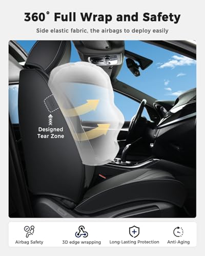 Huidasource Leather Car Seat Covers Full Set, Full Coverage Universal Fit for Most Cars SUVs Trucks, Easy Install with Velcro, Airbag Compatible, Retains Seat Functions & Cupholders, Black & Gray - color: FS: Black&Gray, size: Full Set