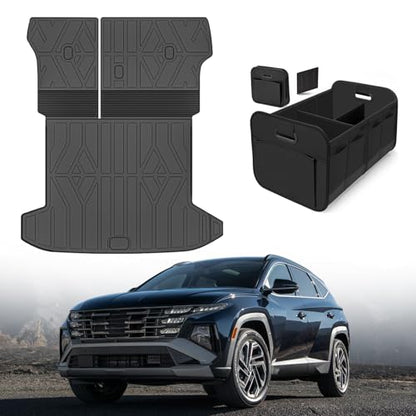 Cargo Trunk Mat with Backrest Mats for Hyundai Tucson 2022-2026,All Weather Protection TPE Heavy Duty Cargo Liner Tucson Accessories,Not for PHEV (Plug-in Hybrid Models) & Tucson N Line - size: Hyundai Tucson 2022-2026