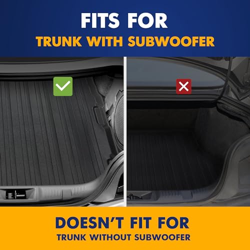 Premium Cargo Liner for Ford Mustang 2024 Equipped with Subwoofer - 100% Protection - Custom Fit Car Trunk Mat - Black Cargo Mat - 3D Shaped Laser Measured Trunk Liners, CarLiMust24