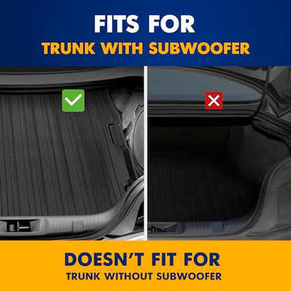 Premium Cargo Liner for Ford Mustang 2024 Equipped with Subwoofer - 100% Protection - Custom Fit Car Trunk Mat - Black Cargo Mat - 3D Shaped Laser Measured Trunk Liners, CarLiMust24
