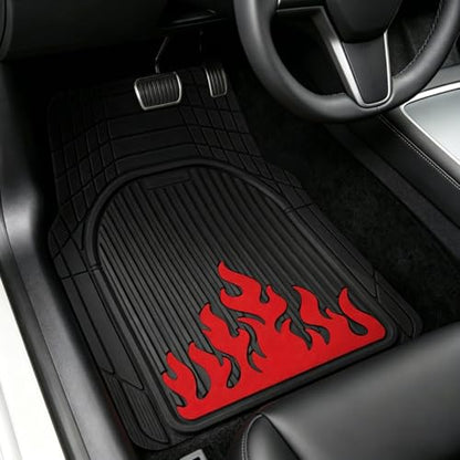 Heavy Duty Rubber Car Mats Flame Design (Inferno Red), 4-Piece Deep Waterproof Floor Mats Set (Front & Rear Full Set), All Weather Universal Trim to Fit Automotive SUV Sedan Truck - color: Inferno Red, size: Flame
