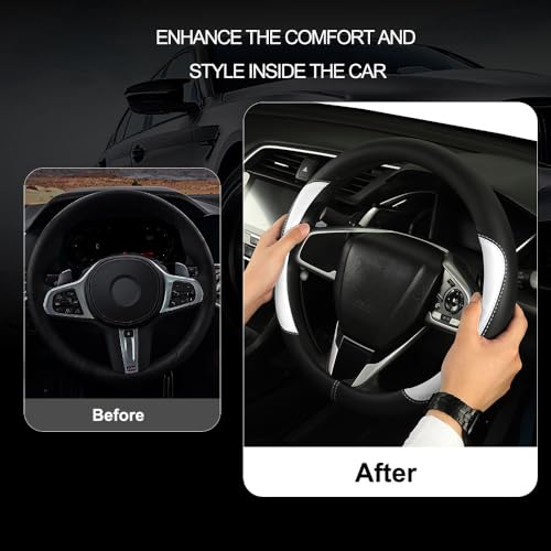 Car Steering Wheel Cover,Microfiber Leather Steering Wheel Cover Fit15.5-16 inch Large Size for F150 F250 F350 Ram Tacoma 4Runner Tundra Range Rover (Black&White) - color: Black&White, size: Large Size[15.5"-16"]