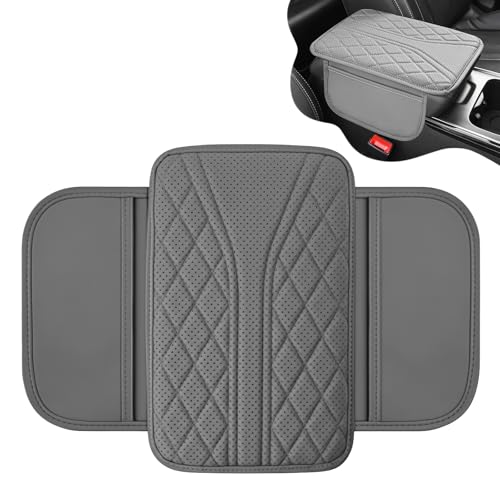 Car Center Console Cover, Leather Car Armrest Cover with 2 Storage Bags, Universal Auto Armrest Cushion, Automotive Interior Accessories Arm Rest Protector for Vehicle, SUV, Truck (Gray) - color: Gray
