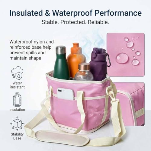 Drink Carrier Bag for 4 Cups, Insulated Drink Carrier with 4 Compartments, Portable Tumbler Holder with Adjustable Strap, Drink Caddy Tote for Coffee, Travel, Takeout & Outings (Purple) - color: Purple