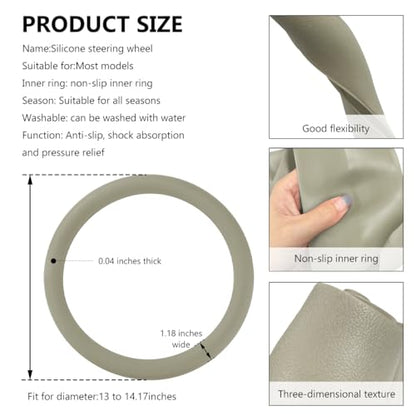 Car Steering Wheel Cover, 13 to 14 Inches Non-Slip Soft Silicone Steering Wheel Protector, Stretchable Elastic Steering Wheel Cover Fits Most Cars for Men and Women (Beige) - color: Beige