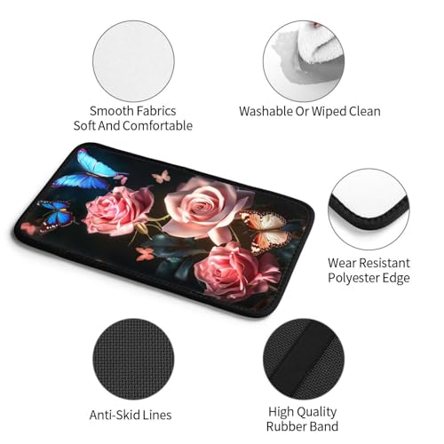 Universal Car Center Console Cushion Pad, Blue Butterfly Pink Rose Soft Waterproof Car Center Console Cover Auto Armrest Seat Box Cover Protector for Most Vehicle SUV Truck Car - color: Blue Butterfly Pink Rose