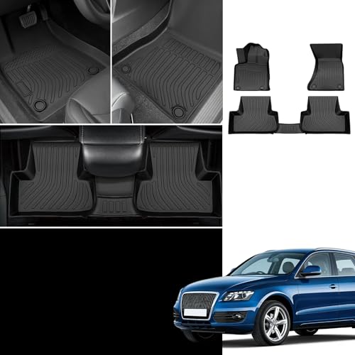 Floor Mats for Audi Q5 2009-2011 2012 2013 2014 2015 2016 2017, TPE 2010 Q5 Floor Mats 1st & 2nd Row,Waterproof Summer Winter Non-Slip All Weather Floor Liners Car Accessories - style: 12)2009-2017|Q5|Front&Rear Row