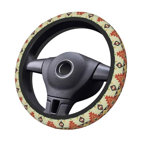 Ethnic Aztec Geometric Native Boho Car Steering Wheel Cover,Non-Slip Elastic Neoprene-Sweat Car Accessories,Universal 15 Inch Fit Auto, Vans Trucks,Suvs, Truck - color: Ethnic Aztec
