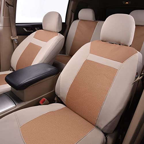 Flying Banner Car Seat Covers Full Set Universal fit Most Car,Truck,SUV and Van Comfortable Airbag Compatible Jacquard & Polyester (Full Set - Low Back, Beige Beige) - color: Beige Beige
