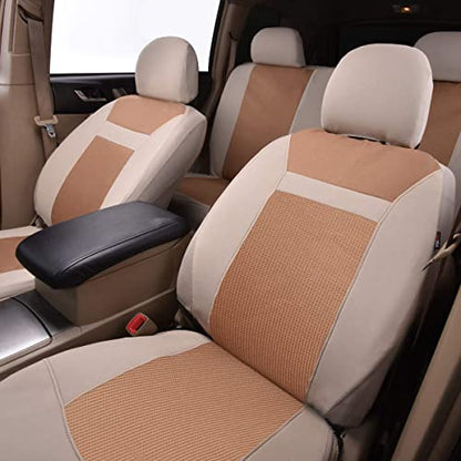 Flying Banner Car Seat Covers Full Set Universal fit Most Car,Truck,SUV and Van Comfortable Airbag Compatible Jacquard & Polyester (Full Set - Low Back, Beige Beige) - color: Beige Beige