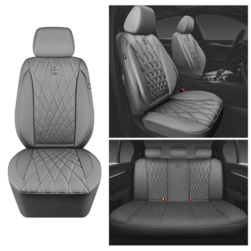 CAR PASS Piping Luxury Leather Seat Covers Full Set,5 Seats Anti-Slip Waterproof Seat Covers Compatible with Front Armrests,Universal Fit for Sendans, Suvs,Vans,Trucks,Airbag Compatible,Pure Gray - color: Pure Gray, size: Full Set