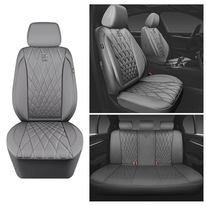 CAR PASS Piping Luxury Leather Seat Covers Full Set,5 Seats Anti-Slip Waterproof Seat Covers Compatible with Front Armrests,Universal Fit for Sendans, Suvs,Vans,Trucks,Airbag Compatible,Pure Gray - color: Pure Gray, size: Full Set