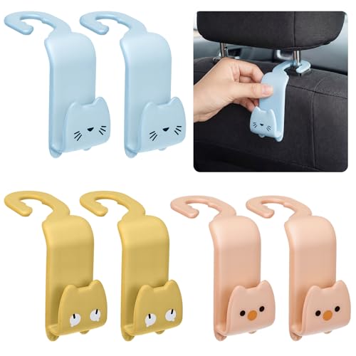 Novabright 6 Pcs Colorful Cat Car Seat Headrest Hooks Cute Cartoon Cat Car Seat Back Organizer Vehicle Headrest Hangers Automobile Storage Accessories for Handbags Purses Grocery Bags Coats Umbrella