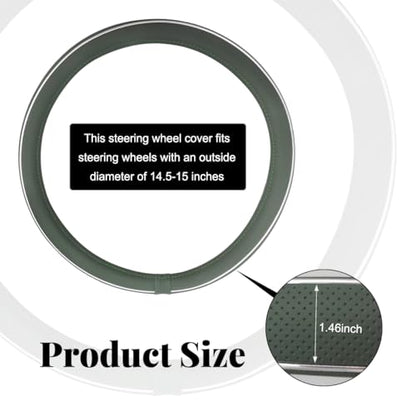 Yourkar Leather Steering Wheel Cover, Breathable Anti-Slip Car Steering Wheel Protector for Max Diameter 15 Inch, Universal Auto Steering Wheel Cover for Men and Women (Green) - color: Green