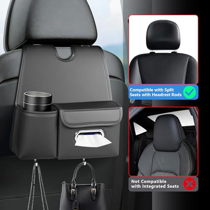 Upgrade Seat Back Organizer for Car – PU Leather Multi-Pocket Hanging Storage Bag with Bottle Holder & Travel Tidy Pouch Pocket Kids, Tissue Holder Large-Capacity Backseat Organizer , Black 1PC - size: 1 PC