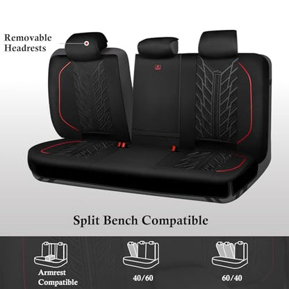 CAR PASS Waterproof Split Bench Seat Covers,Neoprene Rear Seat Covers,All-Weather Non-Slip Durable, Universal Fit for SUVs Sedans Trucks Vans Automotive,Black - color: rear-black and red