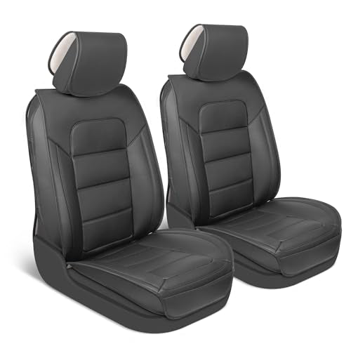 Motorbox Classic Edition Seat Covers, Premium Faux Leather Seat Covers for Cars Trucks Vans SUV, Semi Custom Fit Car Seat Covers Front Seats Only, Automotive Interior Cover - Black - color: Black Front Seats