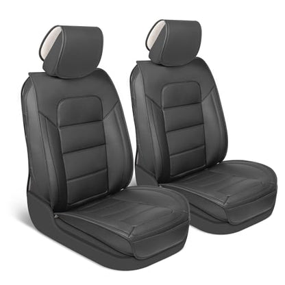 Motorbox Classic Edition Seat Covers, Premium Faux Leather Seat Covers for Cars Trucks Vans SUV, Semi Custom Fit Car Seat Covers Front Seats Only, Automotive Interior Cover - Black - color: Black Front Seats