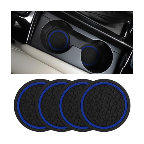 Mandark 4PCS Car Cup Holder Coasters, 2.75 Inch Non-Slip Insert Water Bottle Holder Pads, Dustproof Automotive Interior Accessories Mat, Universal for Vehicles, Trucks, RVs and More（Black/Blue） - color: Black/Blue, size: 4PCS