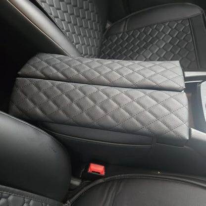 AOMSAZTO 2 Pieces Set Console Covers for 2021-2025 2026 Nissan Rogue Armrest Covers with Pockets Leather Black - color: Black with Pockets