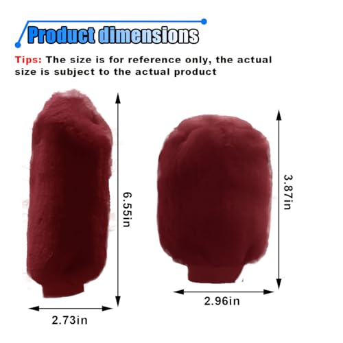 2PCS Plush Car Gear Shift Knob Cover & Handbrake Cover, Soft Fluffy Shift Knob Brake Handle Protector, Universal Car Interior Accessories (Burgundy) - color: Burgundy