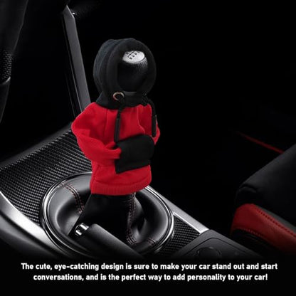 Car Gear Shift Cover, Fashionable Hoodie Vehicle Shift Knob, Novelty Mini Automotive Gearshift Decorative Sweater Shirt, Universal Car Accessories for Winter Warm Knob Cover (Red & Black)