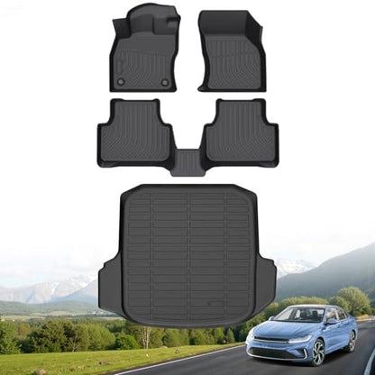 Hutisya-Floor Mats & Cargo Liner Set Fit for 2019-2026 Volkswagen Jetta All Weather Protection Anti-Slip & Durable TPE Full Set Liners Automotive VW Jetta Accessories-Black - style: 57)For Jetta 2019-2026 Full Set