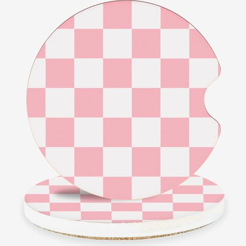 Ceramic Car Coasters – Absorbent Car Cup Holder Coaster Set for Women, Cute Aesthetic Car Accessories for Girls, 2 Pack (Pink) - color: Pink