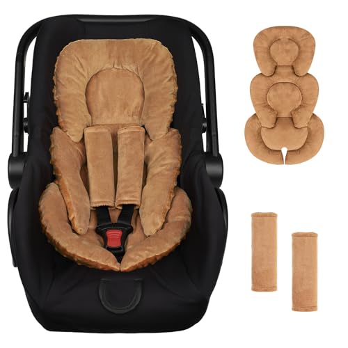 GFU Infant Car Seat Insert Head and Body Support, Reversible Newborn Insert for Carseat with Strap Pads, Soft Stroller Cushion Pillow Insert for Boys and Girls, Fits for Stroller, Swing, Brown - color: Brown