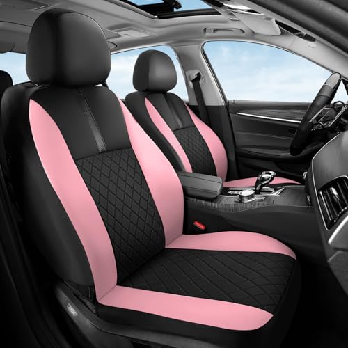 Coverado Car Seat Covers Front Pair, Automotive Leather Seat Covers for Car，Universal Fit Front Back Seat Cover, Non-Slip Waterproof Breathable Car Seat Protector - color: BlackPink, size: Frontpair
