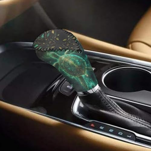 2 Piece Car Gear Shift Knob Cover and Handbrake Cover Sets for Women Men, Sea Turtle Print Anti-Skid Car Handbrake Cover with Gear Shift Covers, Easy to Install, Universal Fits - color: Green and Black - Sea Turtle