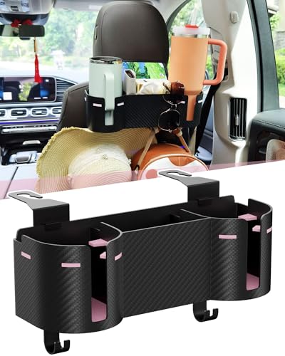 Car Headrest Backseat Cup Holder 3.7" with Organizer, High Capacity 4 in 1 Seat Back Organizer with Headrest Hooks, Multifunctional Storage for Car Travel Accessories Compatible with Most Vehicles - color: PINK+BLACK, size: 1 Pack