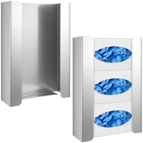 Blulu 2 Pack Glove Box Holder/Dispenser Stainless Steel Triple Wall Mounted Glove Box Organizer, 9.84"H x 14.96"W x 3.74"D