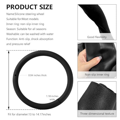Car Steering Wheel Cover, 13 to 14 Inches Non-Slip Soft Silicone Steering Wheel Protector, Stretchable Elastic Steering Wheel Cover Fits Most Cars for Men and Women (Black) - color: Black