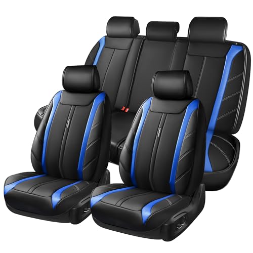 CAR PASS Luxury Faux Leather Seat Covers Full Set, Breathable Sporty Premium Leather Seat Covers, Waterproof Anti Slip Automotive Seat Covers Universal Fit for 95% Trucks SUV Sedans Van,Black and Blue - color: Black and Blue, size: Front and Rear