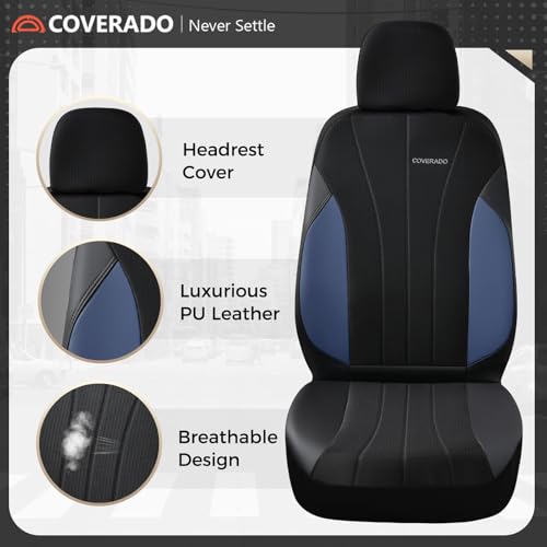 Coverado Seat Covers for Car, Leather Automotive Car Seat Covers 5 Seats, Mesh Breathable Auto Seat Protectors, Driver Seat Covers Universal Fit for SUV, Truck, Vans, Sedan - color: B-Blue&Black