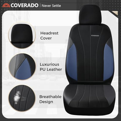 Coverado Seat Covers for Car, Leather Automotive Car Seat Covers 5 Seats, Mesh Breathable Auto Seat Protectors, Driver Seat Covers Universal Fit for SUV, Truck, Vans, Sedan - color: B-Blue&Black