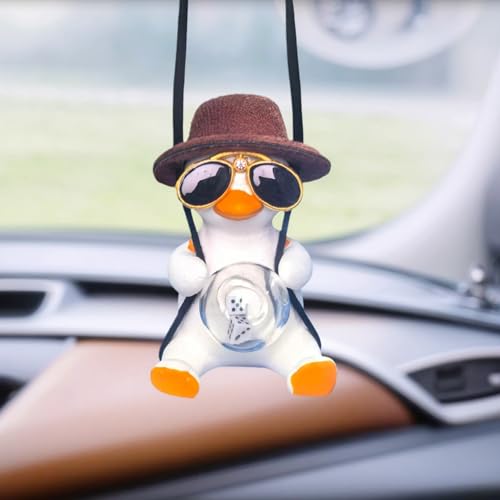 Cool Swinging Duck car Hanging Ornament, Pendant Interior Rearview Mirror Decoration and car Rear View mirrior Hanging Accessories(Brown Hat Duck) - color: Brown Hat Duck