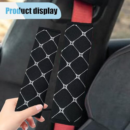 2PCS Car Seat Belt Cover, Cotton Linen Car Safety Seat Belt Pads, Harness Shoulder Pads Protect Your Neck, Universal Car Strap Protection Accessories for Cars, Trucks, SUVs (Black＆White) - color: Black＆White