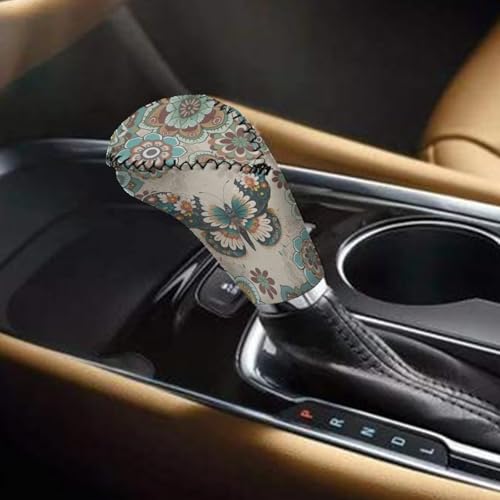 Bulopur Car Shifter Gear Hand Brake Trim Cover Set for Most Cars Van SUV Sedan Truck Auto Accessories - color: Boho Floral Butterfly