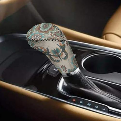 Bulopur Car Shifter Gear Hand Brake Trim Cover Set for Most Cars Van SUV Sedan Truck Auto Accessories - color: Boho Floral Butterfly