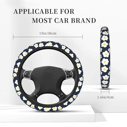 Cartoon Daisy Flower Elastic Steering Wheel Cover Non-Slip Breathable Steering Wheel Protector Fit Auto, SUVs, Truck - color: Cartoon Daisy Flower