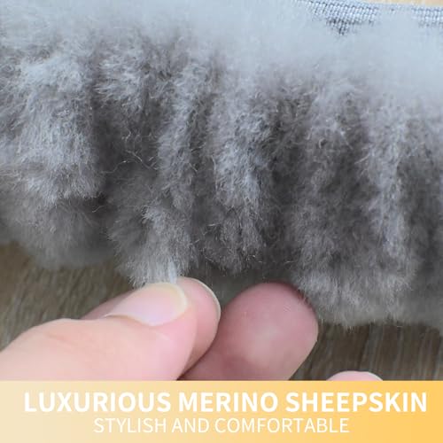 AEGIS Cover Sheepskin Steering Wheel Cover Premium Luxury AUS Genuine Merino Wool All-Season Non-Slip for Cars Fits 14.5-15.5" Wheels (Steel Grey) - color: SG
