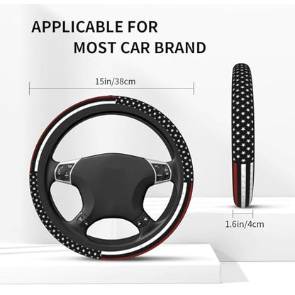 Thin Red Line Steering Wheel Cover - Firefighter American Flag Steering Wheel Covers Car Cup Holder Pad 2 Pack Universal Thin Red Line 15 Inch Auto Anti-Slip Car Wheel Protector - color: Red Line flag
